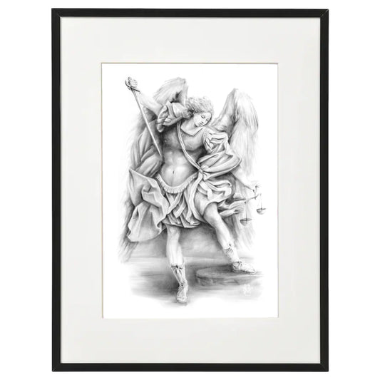 saint michael black and white print