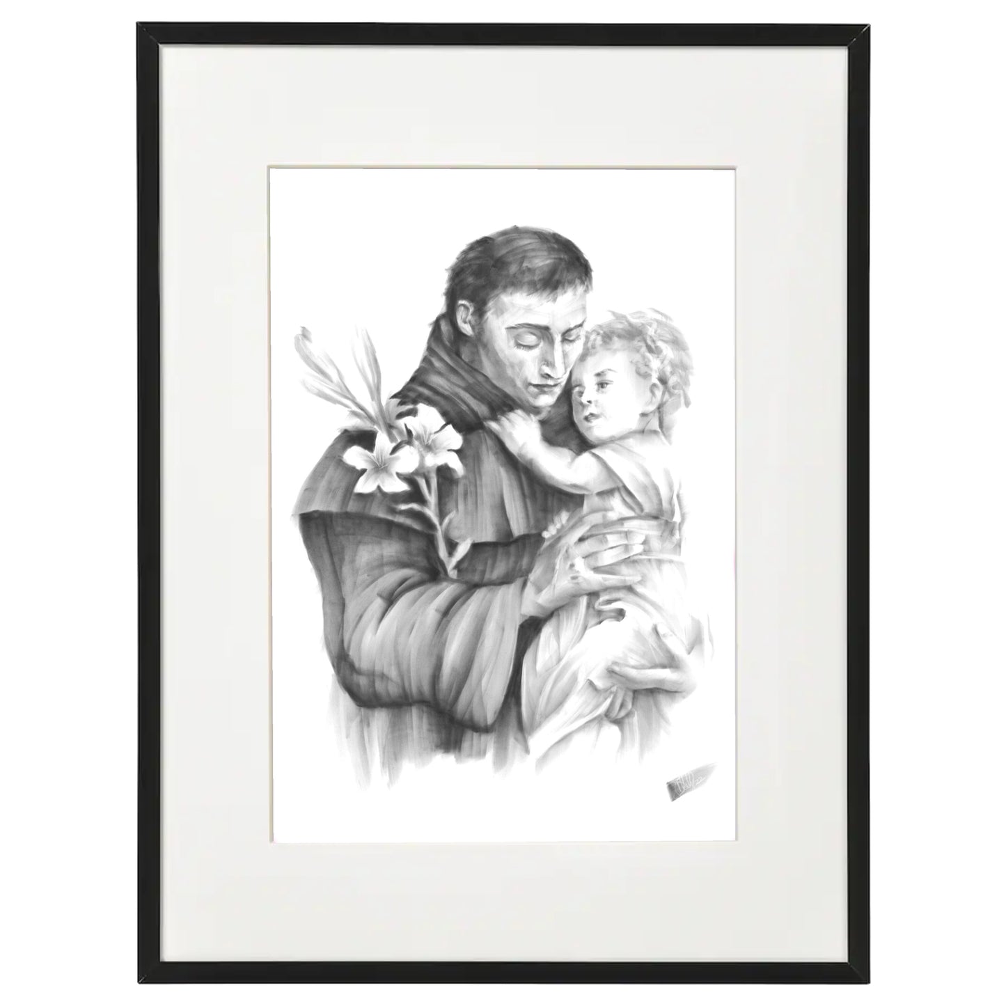 saint anthony black and white print
