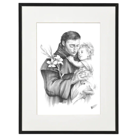 saint anthony black and white print