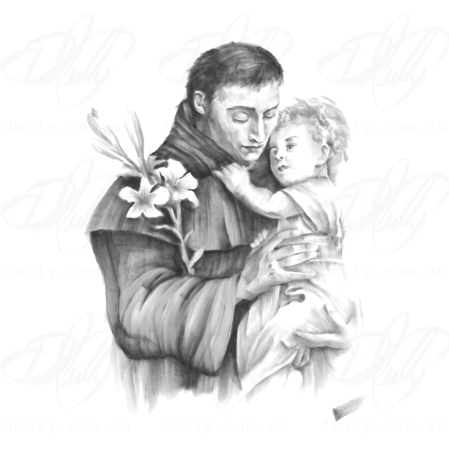 saint anthony black and white print