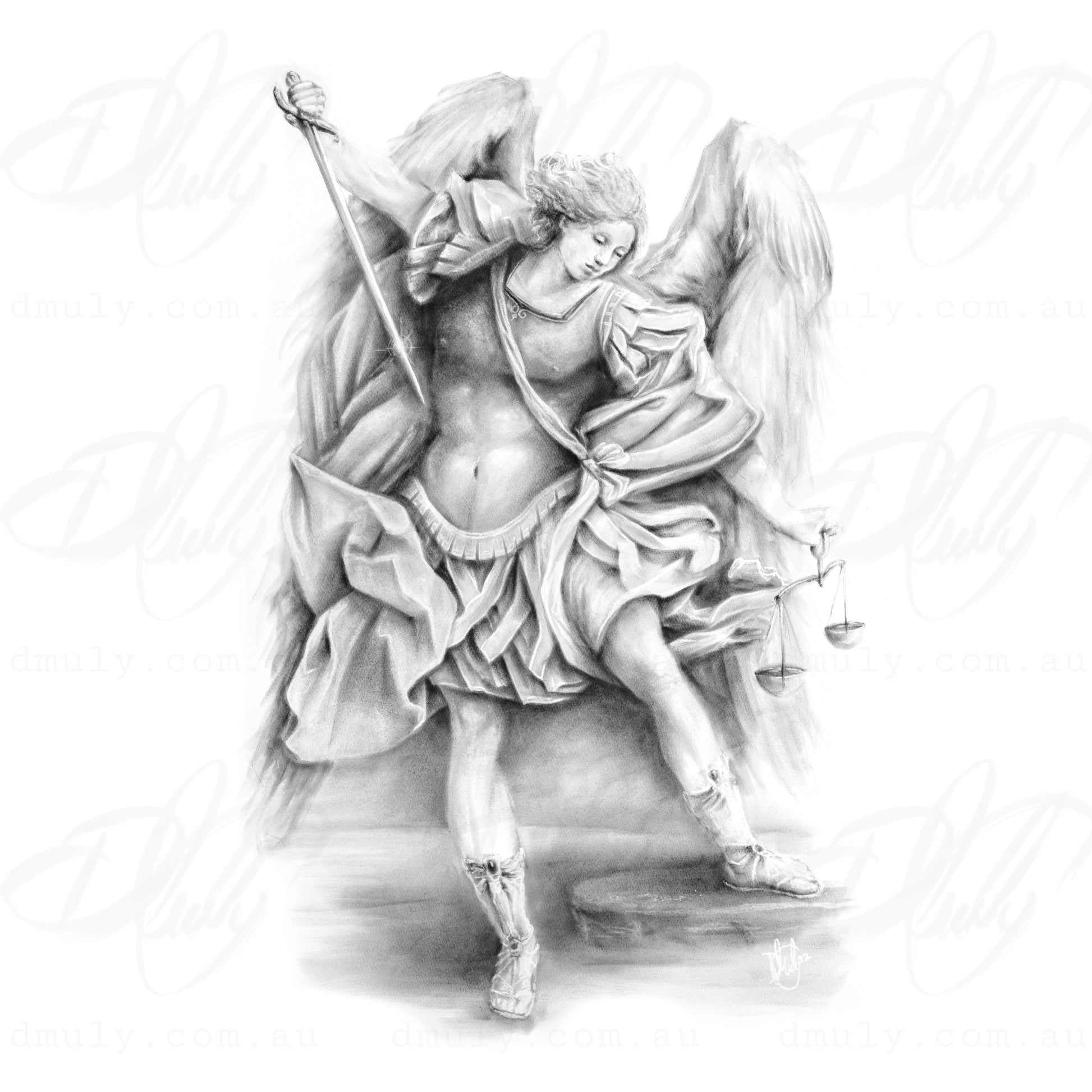saint michael black and white print