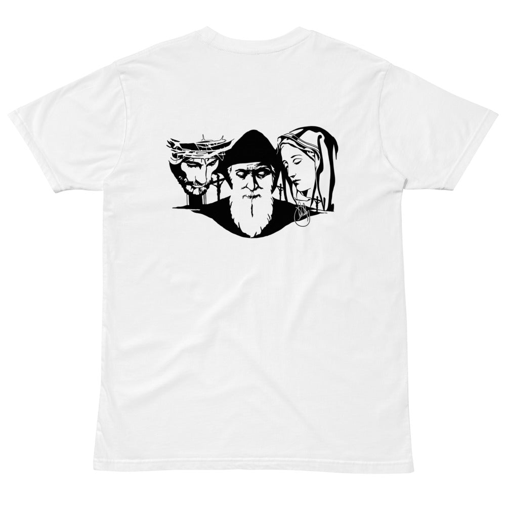 catholic jesus christ, saint charbel, mother mary black and white tshirt