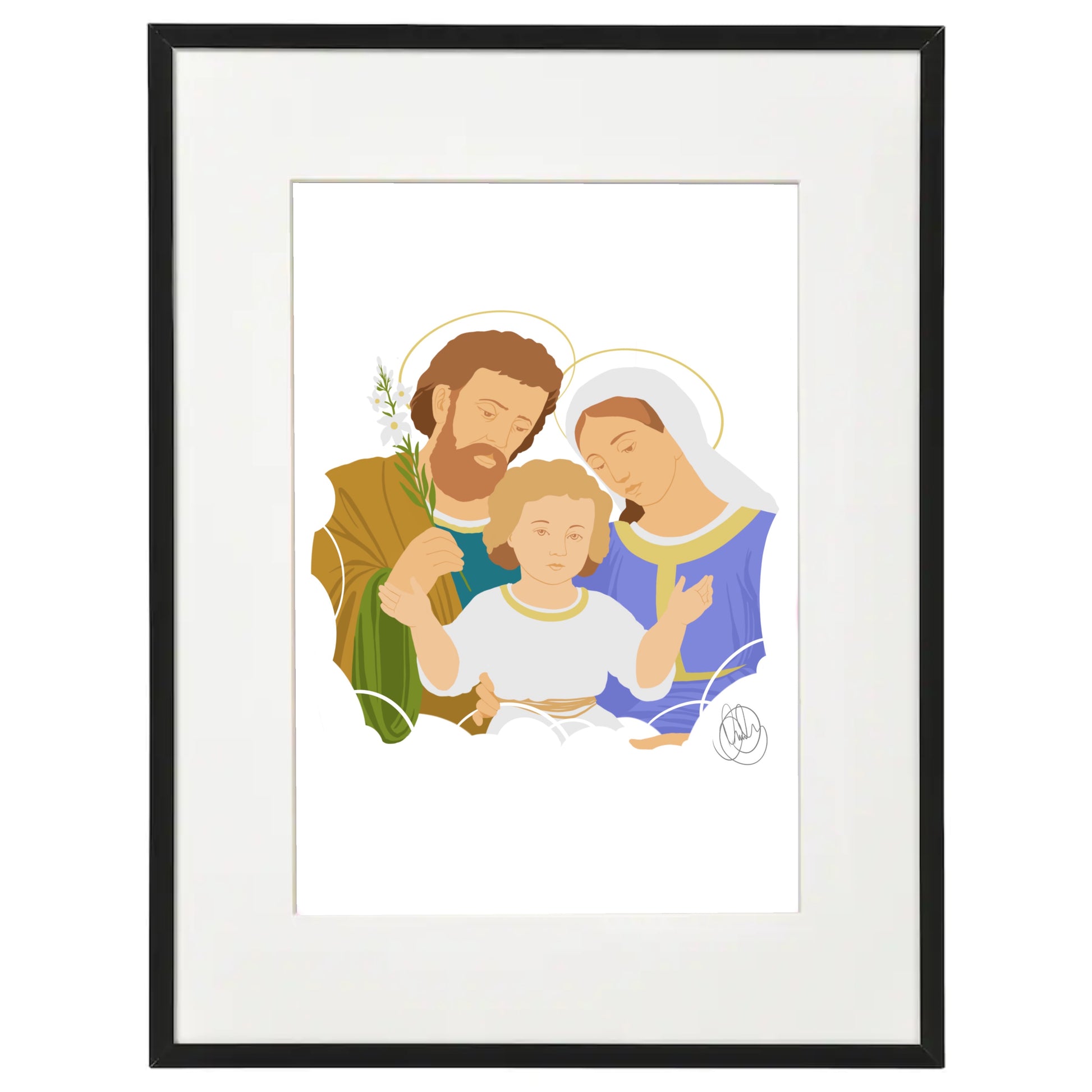 Coloured Holy Family Saint Joseph, Baby Jesus, Mother Mary Print for Kids