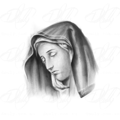 Mother Mary Balck and White Print