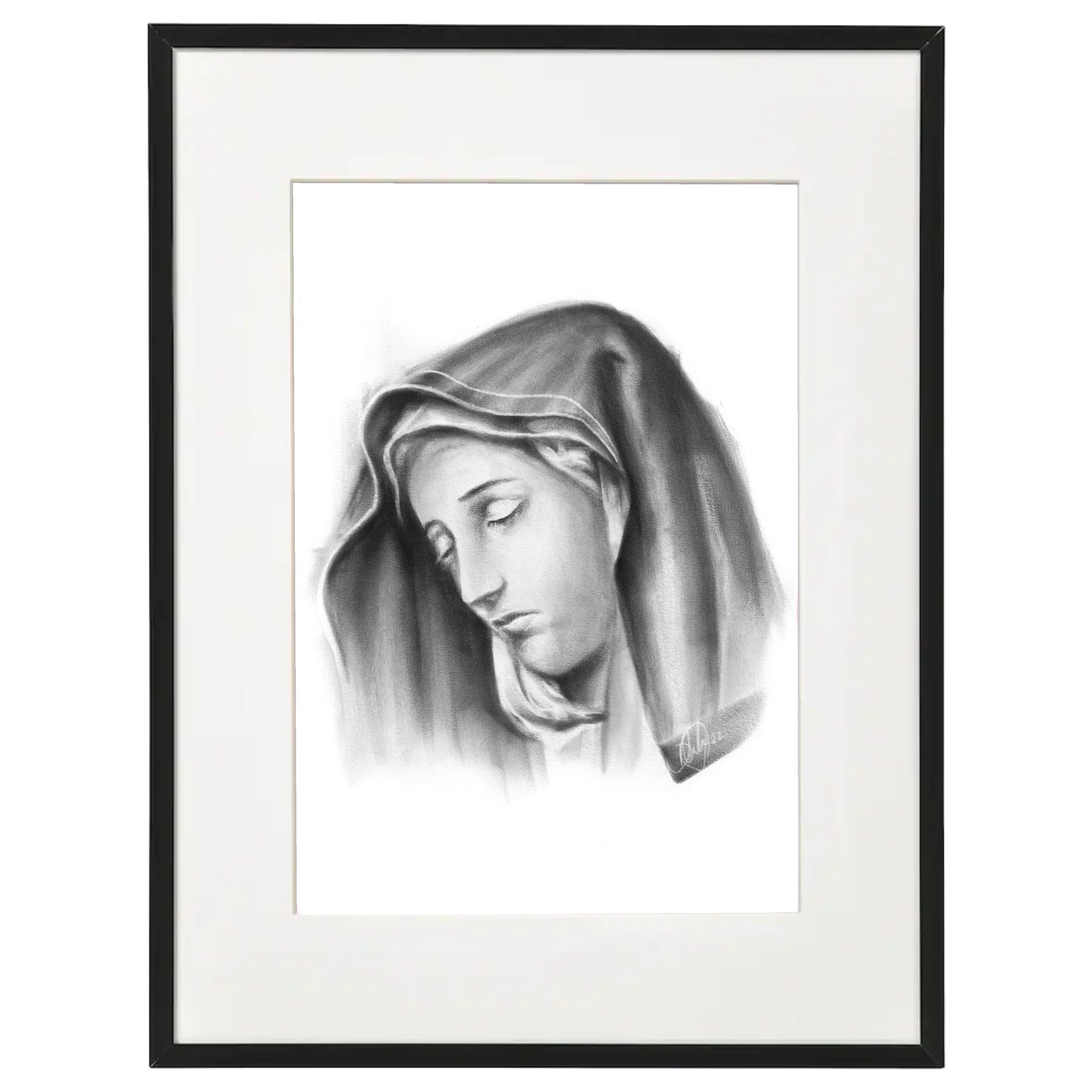 mother mary black and white print