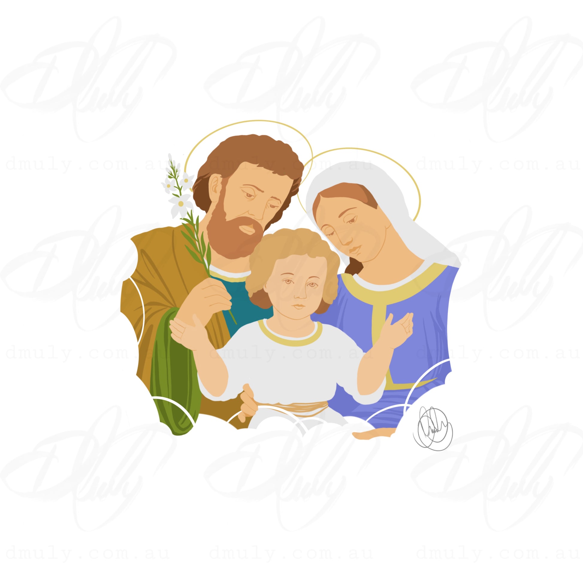 Coloured Holy Family Saint Joseph, Baby Jesus, Mother Mary Print for Kids